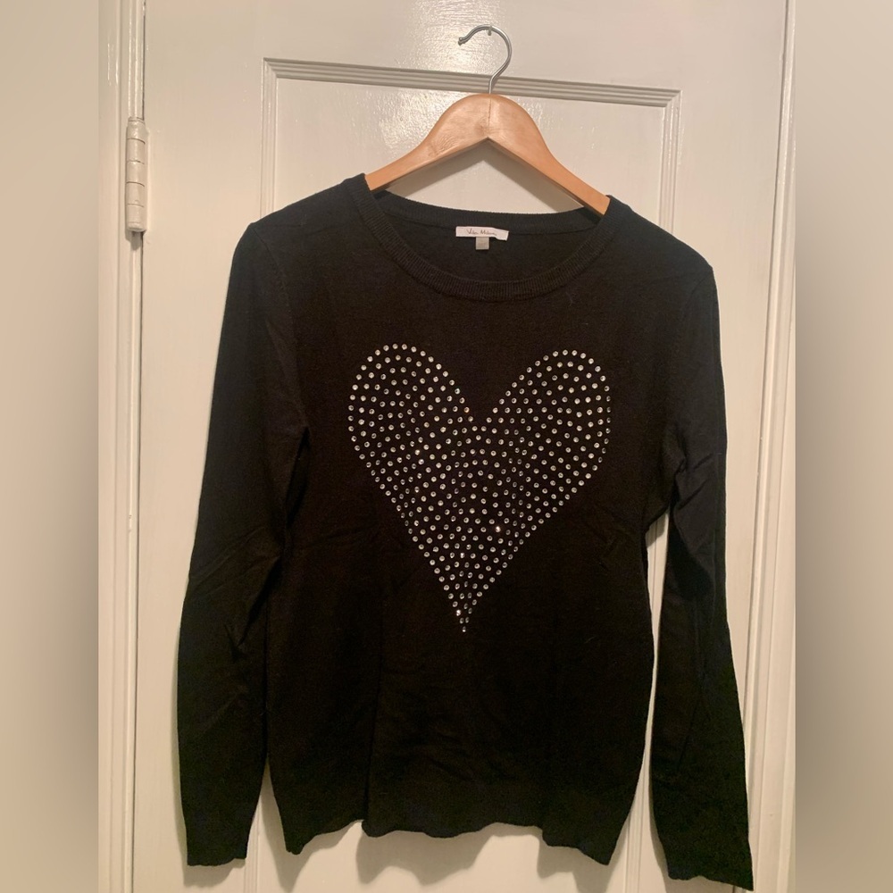 VILA MILANO Rhinestone Heart Wool Blend Sweater L - Picture 2 of 11